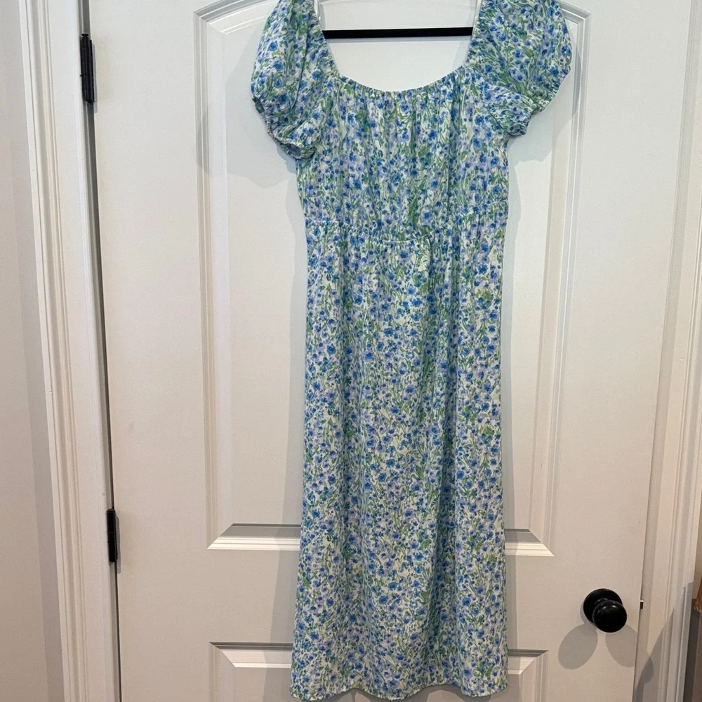 43 **NWT** Floral Blue & Green Maxi Dress - Picture 2 of 4